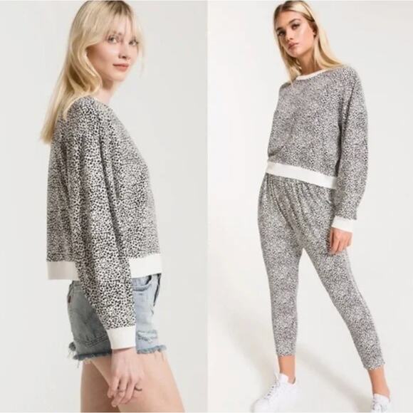 Z Supply White Black Leopard Pullover Sweatshirt Size Medium Cozy - Picture 9 of 9